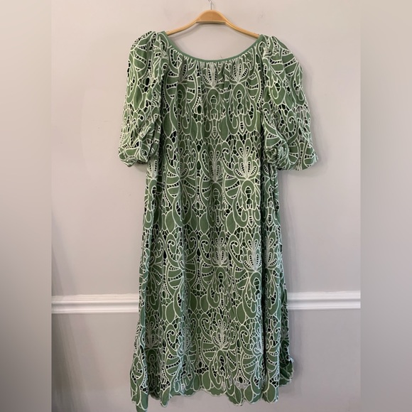 NEW LOEFFLER RANDALL Mimi Green Oversized Puff-Sleeve Dress Size Medium - Picture 4 of 7